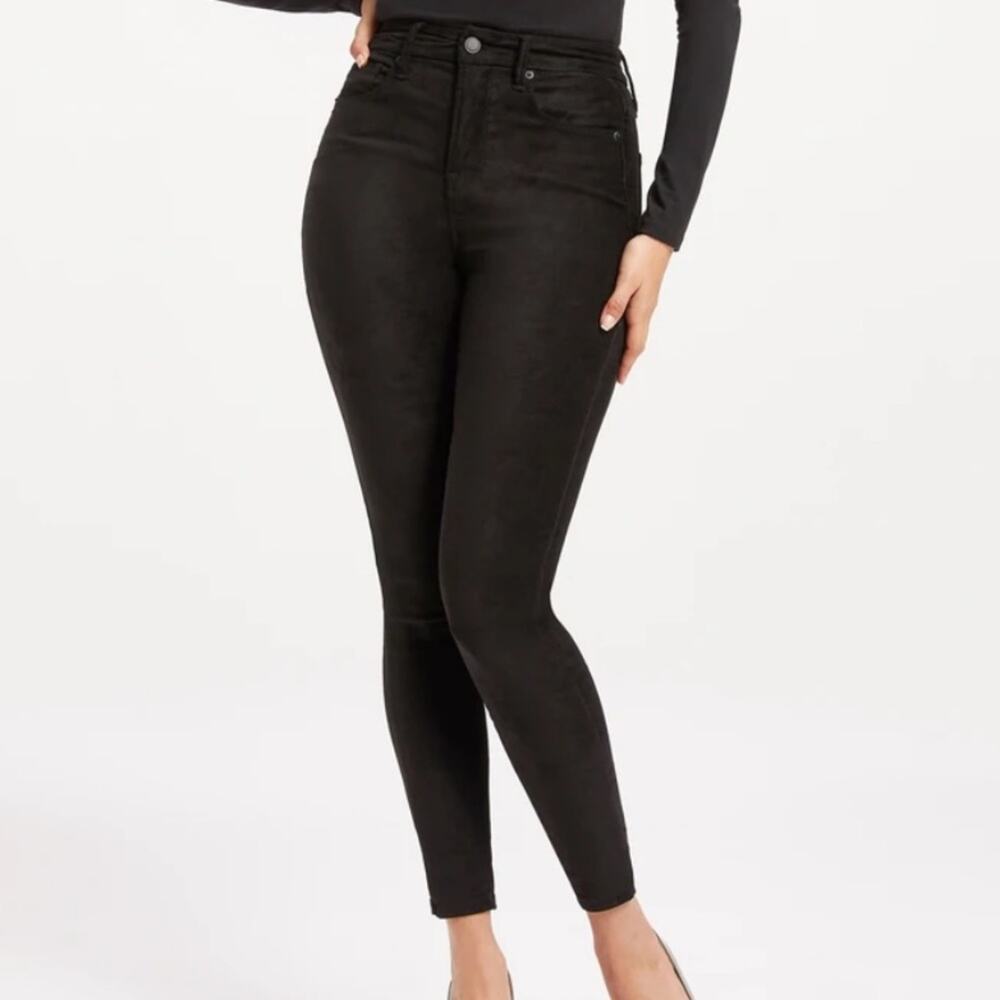 Good American Good Legs Cropped Black Faux Suede Skinny High Rise Pant Size 25